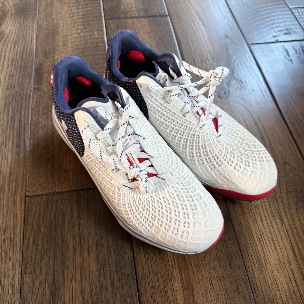 Under Armour Glyde‎ 2.0 MT USA Women Softball Cleats White Navy Red 3024402-100